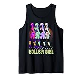 Roller-Girl Roller-Disco Patines de ruedas Glitch Retro Rainbow Camiseta sin Mangas