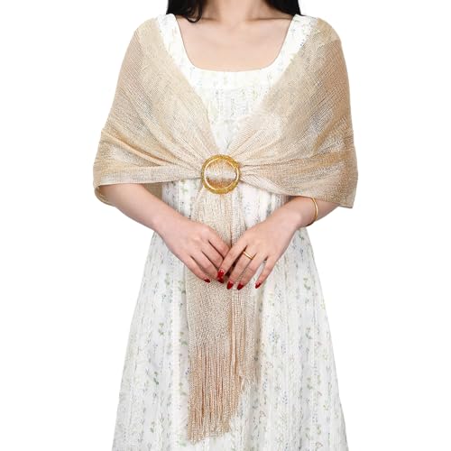 GooDengFull Halstuch Damen, Stola für Abendkleid, Bolero Damen festlich, Metallische Schals und Tücher, Gold Umhang,...