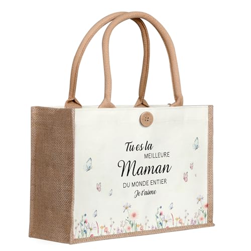 Nangua Sac fourre-tout en toile de jute, cadeau pour maman, Cadeaux pour la fête des mères, Noël...
