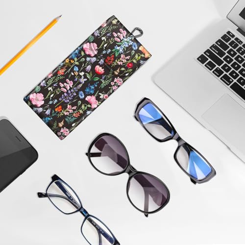 Image of FINTIE Double Glasses Case with Carabiner Hook, Portable Vegan Leather Eyeglass Case Anti-scratch Sunglasses Pouch