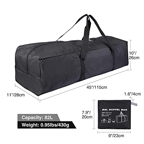 REDCAMP 82L Small Sports Equipment Duffle Bag, Water Resistant Large Travel Duffel Bag with Upgrade Zipper, Black…