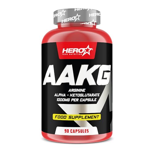 HERO TECH | AAKG 90 CAPS | 3000 mg de L-Arginina Alfa-Cetoglutarato por Dosis Diaria | Mejora Resistencia, Fuerza y Recuperación Muscular | Pre-entrenamiento | Sin OGM