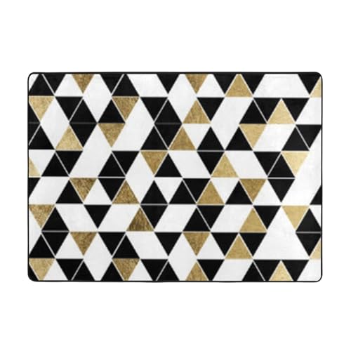 Tapis moderne à poils longs géométrique blanc et noir pour salon - 2