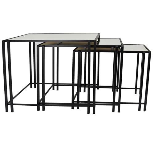 Benjara Buckley Nesting Plant Stand Table Set of 2, Black Metal, Mirrored Top