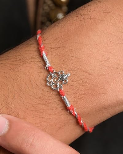 Image of Clara 925 Sterling Silver Rakhi with Roli Chawal for Bhai | Gift for Brother on Rakshabandhan | Men & Boy Bracelet