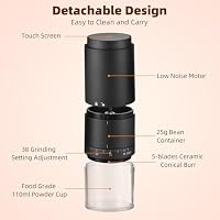Irishom Tragbare Kaffeemühle mit 38 Mahleinstellungen, digitaler Leistungsanzeige, 5-Klingen-Keramik-Kegelmahlwerk, Ein-Knopf-Start und automatischer Stopp, tragbare elektrische Espressomühle – Ansicht 4
