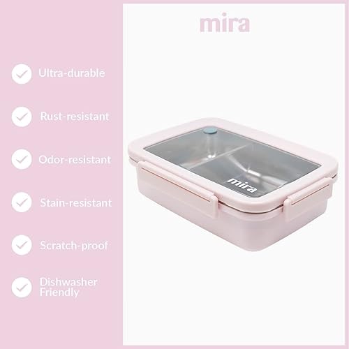 Miniatura 5 de Mira - Lonchera Bento de acero inoxidable 188 con divisor para sándwich y lados, contenedor de alimentos para adultos, cabe en lonchera y mochila,