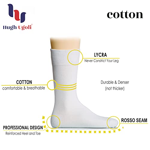 Hugh Ugoli Mens Cotton Dress Socks, Plain Colors, Regular Fit, Crew, Casual Socks, Shoe Size 6 to 15 (3 Pack)2
