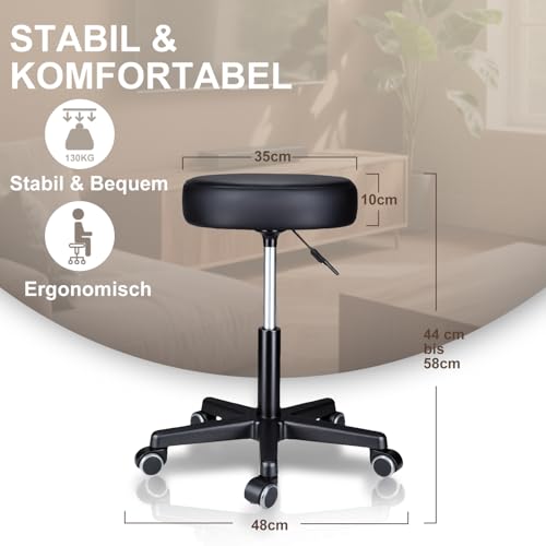 Zedelmaier Rollhocker höhenverstellbar, leise Rollen, 44–58 cm, Schwarz – Ansicht 2