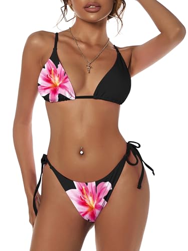 Image of ZAFUL Women's Triangle Bikini Floral String Bikini Set Two Piece Swimsuit Bathing Suits