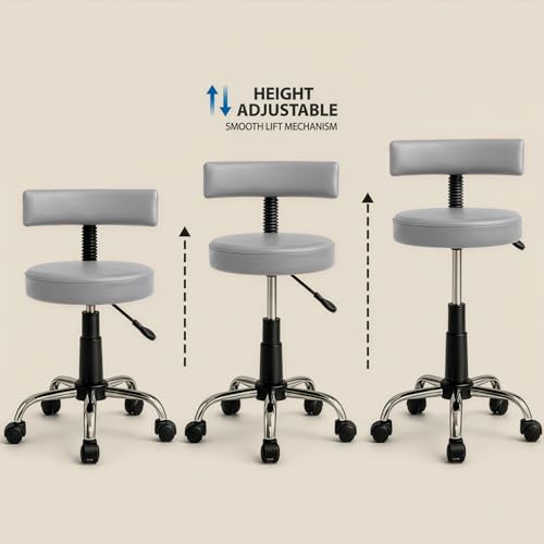 Image of DIYA Seating Chrome Rolling Study Flex Stool (1 Year Warranty) - Grey | Lift & Swivel Adjustable Height Salon Flex Stool w / Foot Rest, Compact Seating for Home Office Shop Study Use -(44 inchx47 inchx83 inch)