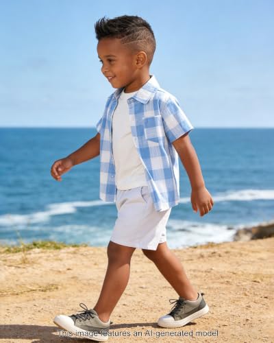 Image of SANGTREE 3 Piece Boy Outfits Short Sleeve Shirt and Shorts Set Beach Vacation Summer Clothes, 3 Months - 9 Years