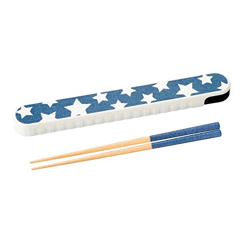 ナカノ 箸 はし箱 セット 星 ブルー 約幅3×奥行21×高さ1.7cm 塗り箸 19.5cm Potter デニム スター MM-556 1個入1個セット