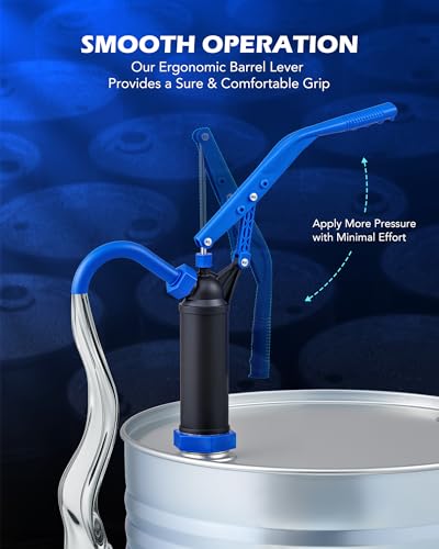 Image of OMT 55 Gallon Drum Pump, Fits 5 to 55 Gallon Drums & Barrels | Lever Action Barrel Pump with 3 Section Suction Tube for Transfer of Chemicals, Acidic Solutions, Fuels, Water Based Fluids