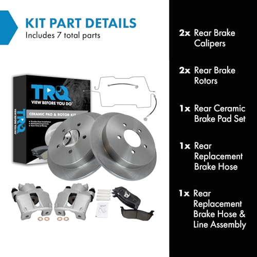 Image of TRQ Rear Brake Pad and Rotor Set Ceramic Calipers Compatible with 1999-2003 Ford F-150 Lightning 2002-2003 F-150 Harley-Davidson Edition 2004 F-150 Heritage SVT Lightning