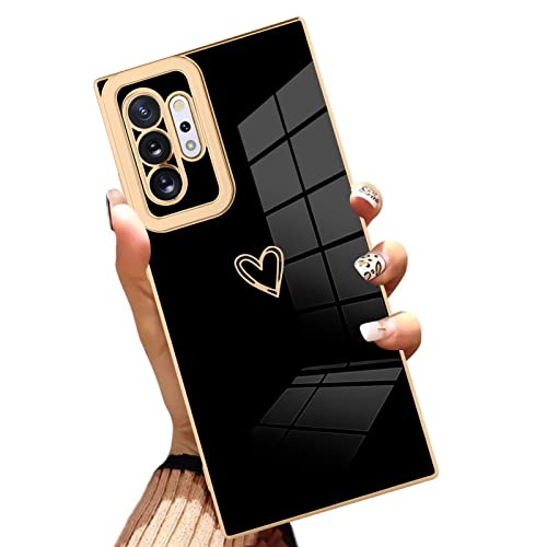 AIGOMARA Case Compatible with Samsung Galaxy Note 10 Plus Heart Design Plating Phone Cover Full Body Shockproof Protection Anti-Scratch Soft TPU Slim Wireless Charging Case for Women - Black