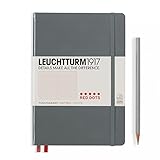 LEUCHTTURM1917 A5 Medium Hardcover Notebook, Special Edition RED DOTS, 5.75 X 8.25 inches, 251 Numbered Pages, Dotted in Red Print, Anthracite (357699)