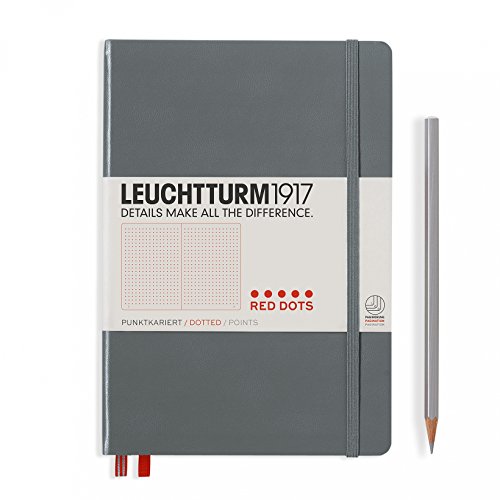 LEUCHTTURM1917 A5 Medium Hardcover Notebook, Special Edition RED DOTS, 5.75 X 8.25 inches, 251 Numbered Pages, Dotted in Red Print, Anthracite (357699)