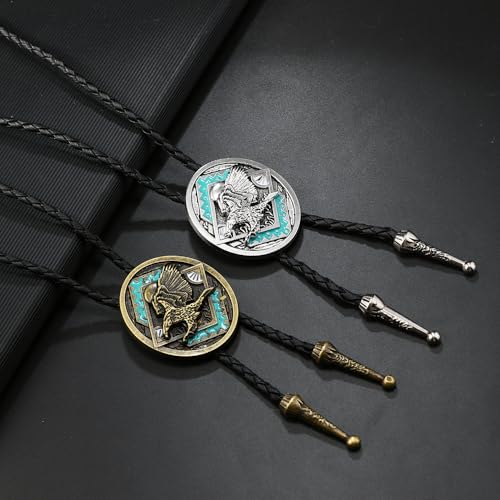 Image of Joxevyia Bolo Tie for Men Vintage Cow Skull Leather Rope Western Cowboy Necktie Vintage Bola Tie Gift for Him