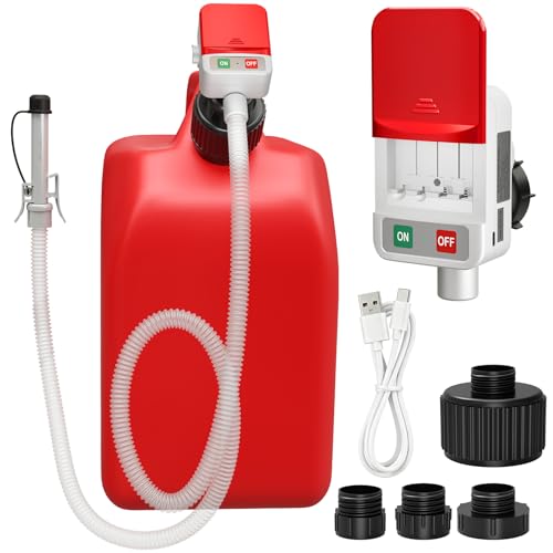 Fuel Transfer Pump: Battery/USB Powered Auto Shut Off High Flow 3.2GPM 51 Extra Long Hose 4 Can Adapters Gas Can Pump for Oil/Diesel/Gasoline Car/Truck/Boat/Lawn Mower/Generator