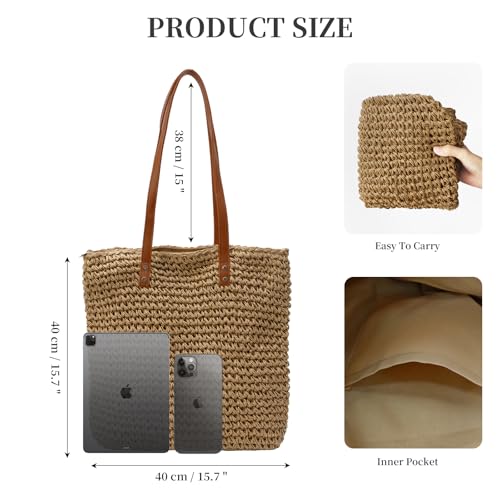 Image of Straw Beach Bags for Women - Woven Tote Bag Large Shoulder Handbags Summer Boho Straw Purse for Vacation