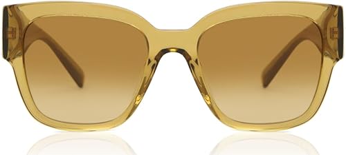 Versace Gafas de sol para mujer, montura transparente de miel, lentes ocre degradado amarillo claro, 2.126 in, Transparente Miel Amarillo