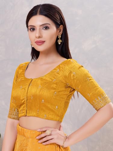 Image of Vamas Women's Silk Padded Self Design Half Sleeve Readymade Saree Blouse (X-1166.ELB)