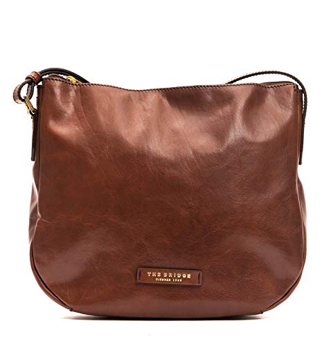 Marrone The Bridge Borsa a tracolla regolabile shoulder bag chiusura zip donna woman made in Italy pelle leather 32X29X10 cm 44439501