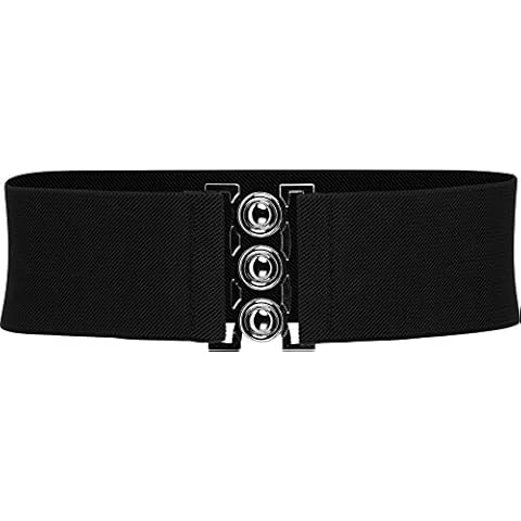 BlackButterfly Wide Elastic Waist Cinch Stretch Waistband Retro Clasp Buckle Belt (Black, US 10-12) Cover