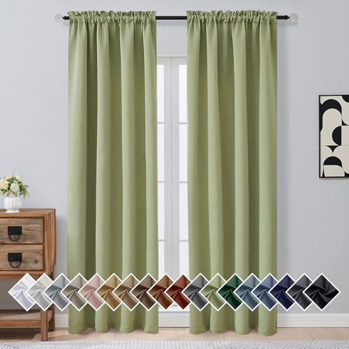 Image of Sage Green Blackout Curtains for Bedroom 90 Inches Long 2 Panels, Thermal Insulated Soft Fabric Privacy Curtains for Bedroom Living Room, Rod Pocket Modern Window Treatments, 2x40Wx90L Inches