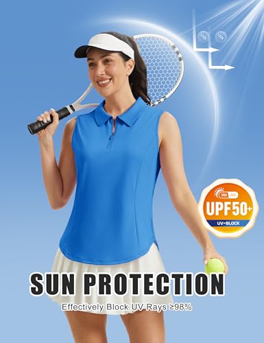 Image of MAGCOMSEN Womens Golf Shirts Sleeveless 1 /4 Zip Collared Polo Shirt UPF 50+ Quick Dry Workout Tank Tops Tennis