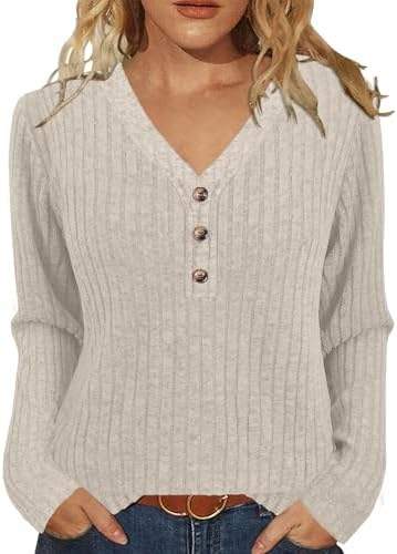 Womens Sweaters Long Sleeve Shirts 2025 Fall Fashion V Neck Sweatshirts Dressy Casual Tunic Tops Winter Clothes