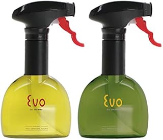 Evo Oil Sprayer Bottle, Non-Aerosol for Olive Cooking Oils, 8-ounce Capacity, Set of 2, Green and Yellow
