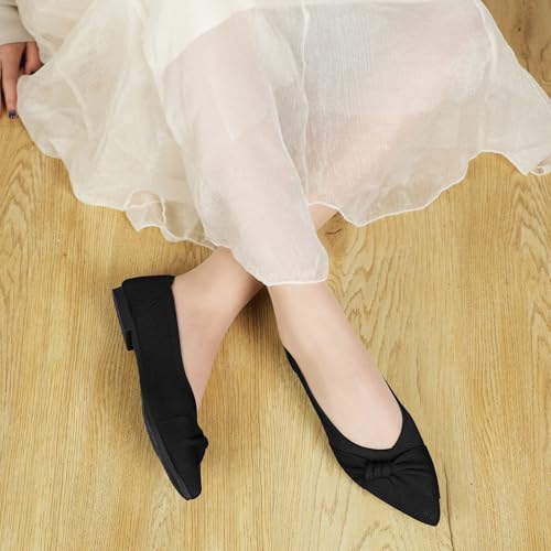 Image of HIULYCENCE Pointed Toe Flats for Women Ballet Flats | Comfortable Dressy Knit Lightweight Casual for Work Office Womens Flats
