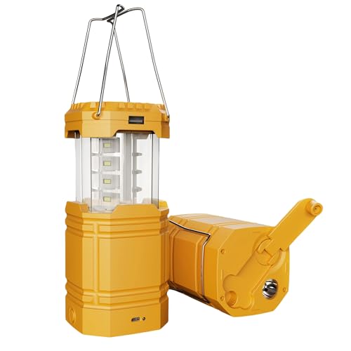 Mesqool Electric LED Camping Lantern,Portable Solar Hand Crank Flashlight for Emergency, Rechargeable Bright Survival Tent Lantern with Long Hours,USB Charger for Power Outages,Hurricane Light