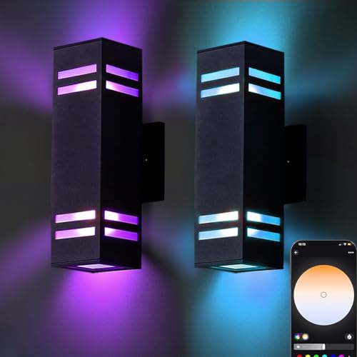Image of rosykite 13 inch RGB Outdoor Wall Lights, Warm to Cool White Up Down Sconce