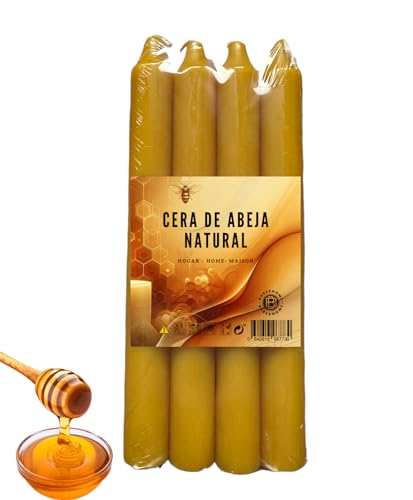 BB: Velas Cera Abeja - Naturales Velas de Miel y Cera de Abeja decorativa y Elegantes - Velas rituales miel de abejas para el Hogar ecologicas e aromáticas largas (Pack de 4, 20cm x 2cm)