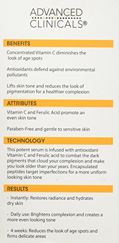 Advanced-Clinicals-Vitamin-C-Anti-aging-Serum-for-Dark-Spots-Uneven-Skin-Tone-Crows-Feet-and-Expression-Lines-175oz Advanced Clinicals Brightening Vitamin C Face Serum Anti Aging Eye Serum | Potent Vitamin C Face Moisturizer Acne Facial Serum For Dark Spot Treatment, Wrinkle Repair, & Uneven Skin Tone, 1.75 Fl Oz
