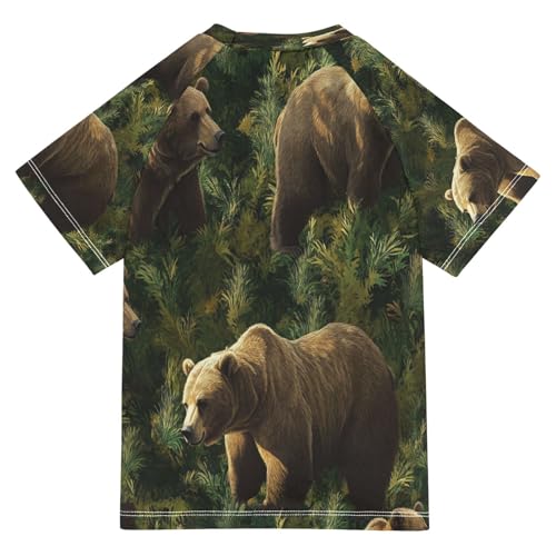 Boys Short Sleeve T-Shirts Bears Green Animal Real Rashguard Kids Swim Shirts Sun UPF 50+2