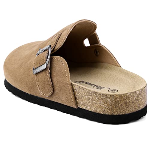 Boston Suede Clogs For Girls Boys Unisex Toddler Slippers Slip-On Kids Shoes Indoor Outdoor Cute Sandals Classic Cork Adjustable Buckle(13-13.5 Little Kid,Khaki) #TOP7