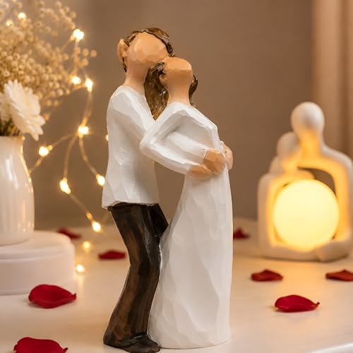 Image of Xtore Hand-Painted Medium Size Resin Romantic Couple in Full of Love | Beautiful Home Decor (Pack of 1, White and Brown Color)
