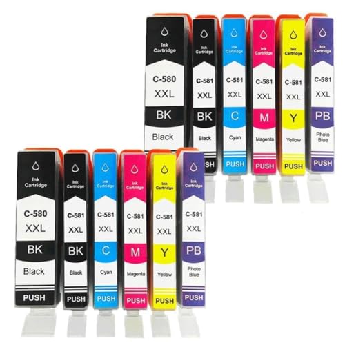 Cartouche PGI 580 CLI 581 compatible pour Canon Pixma TS705 TR7550 (Pack de 12)
