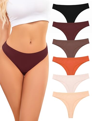 ANSUKOO Cotton Thong Underwear for Women 6 Pack,Ladies Comfortable Panties,Woman Breathable Soft Panty Tangas,Mid Rise Undies Assorted