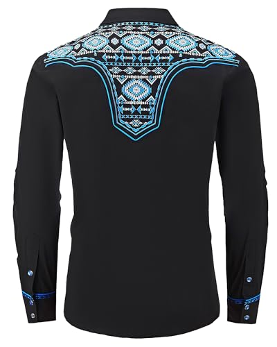 SALVAJE OESTE Men's Long Sleeve Aztec Embroidery Western Cowboy Shirt Snap Button Down Embroidered Shirt4