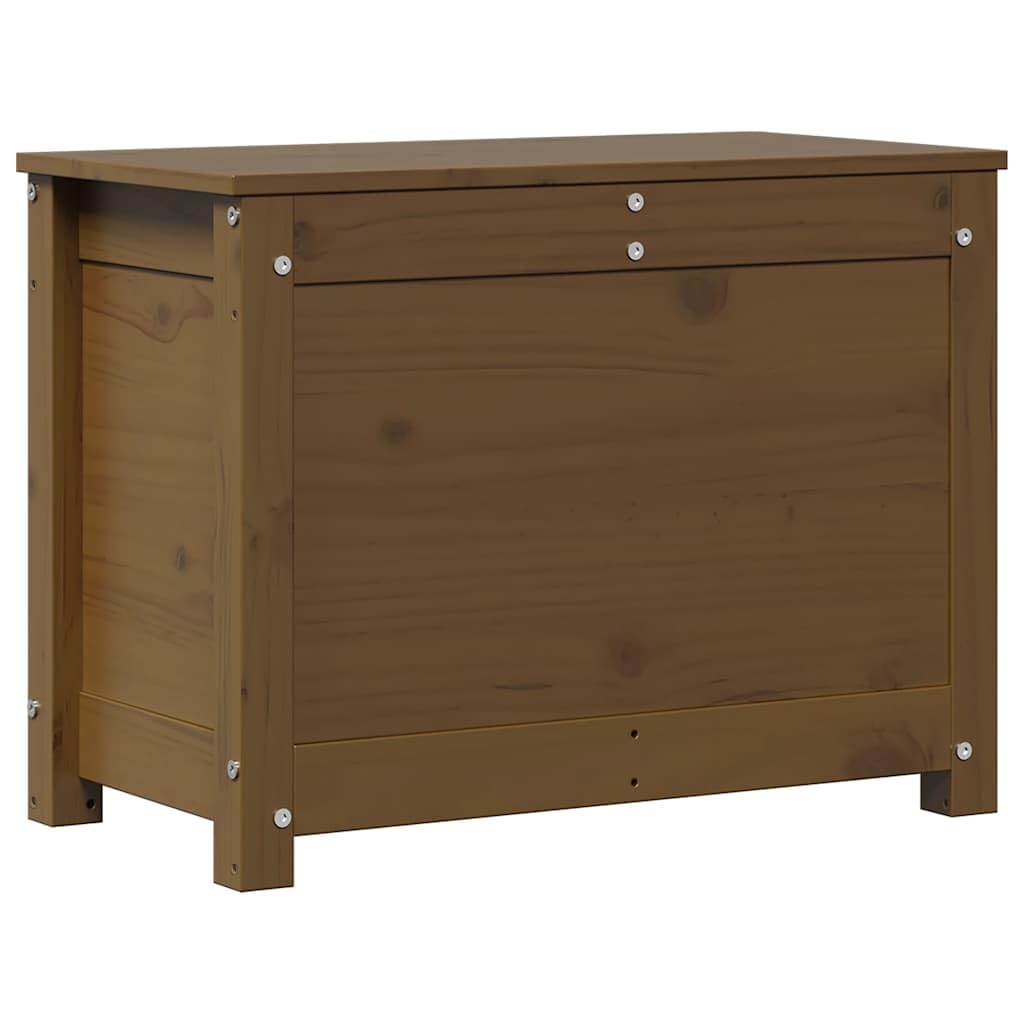 Baúl marrón miel 60 x 32 x 45,5 cm caja de almacenamiento de madera maciza de pino con tapa y muelle de gas, caja rústica para salón y pasillo, caja de madera versátil