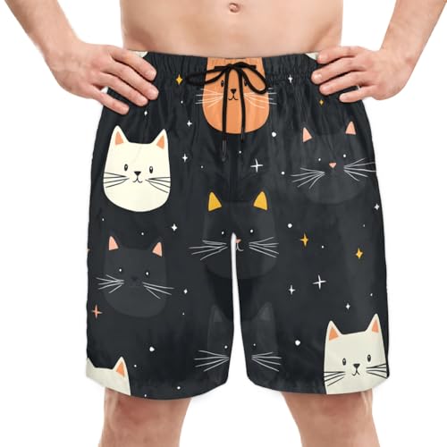Men's Swim Trunks Size S Cartoon Cat with Mesh Lining Soft Breathable Quick Dry Beach Shorts