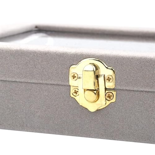 Image of BucketList Women's Velvet Glass Ring Earrings Jewelry Box - Display Storage Showcase Holder Organizer (24 Grid Jewellery Box Grey)