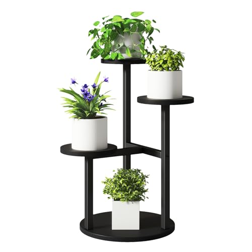 IBUYKE 4 Livelli Porta Piante da Interno, Scaffale per Piante da Fiore Alto 52.5cm per Piante Multiple, Piccolo Portavasi da Interno Moderno per Giardino Terrazza Balcone, Nero TMJ073B