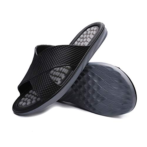 Chaussons Homme Antidérapantes Men Sandales Été Plat Pantoufles Décontractées Bout Ouvert pour Salle,Bain,Plage Noir&Gris39 EU Cover