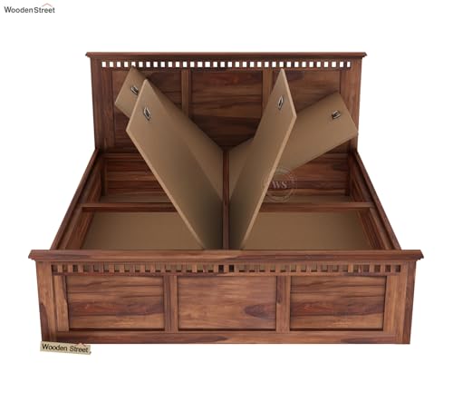 Image of Solid Sheesham Wood King Size Bed with Box Storage for Bedroom Furniture Wooden Double Bed Cot Beds Palang for Living Room Home and Hotels (Brown Finish)